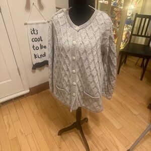 100% Merino Wool Aran Crafts beige Cable Knit Cardigan